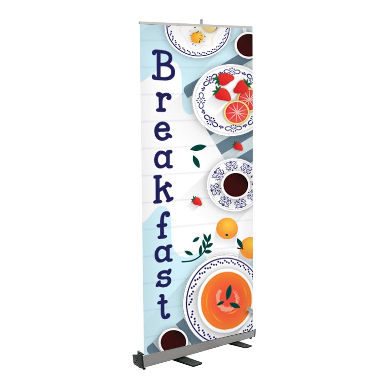 Breakfast Print Roll Up Banner Stand 33 x 80 Inches