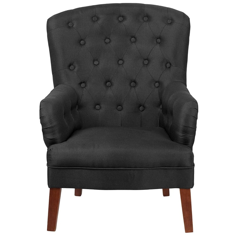 Mid-Century Design High Back Upholstered Fabric Tufted Arm Chair with Wood Legs