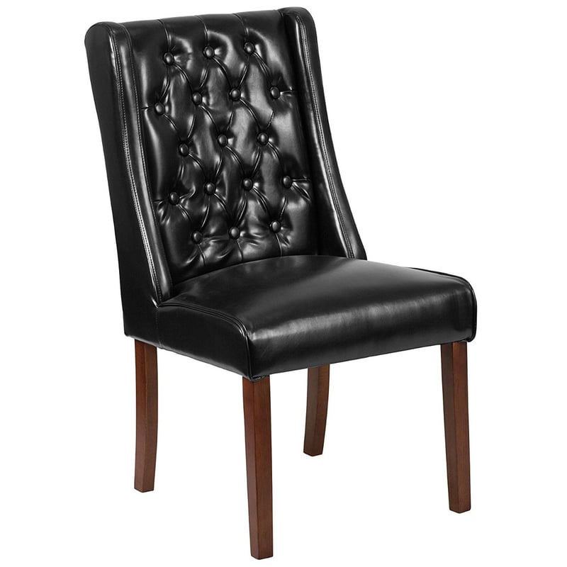 Mid-Century Design Upholstered Leather Tufted Chair with Wood Legs