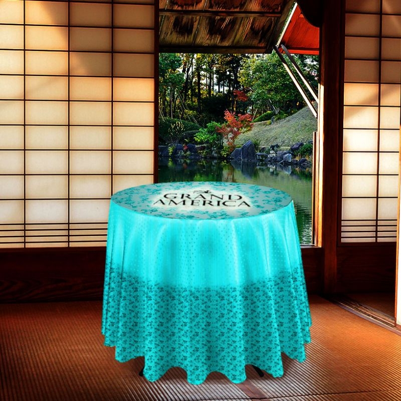 Nexis™ Café Custom Printed Tablecloth with Overhang 