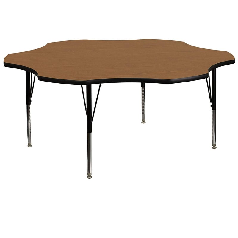 Flower Shape Laminated Top Height Adjusting Folding Table With Meta Legs