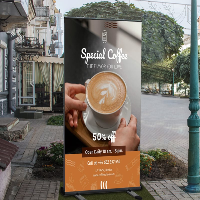 Double Side Print Outdoor Retractable Banner Stand Outside Café