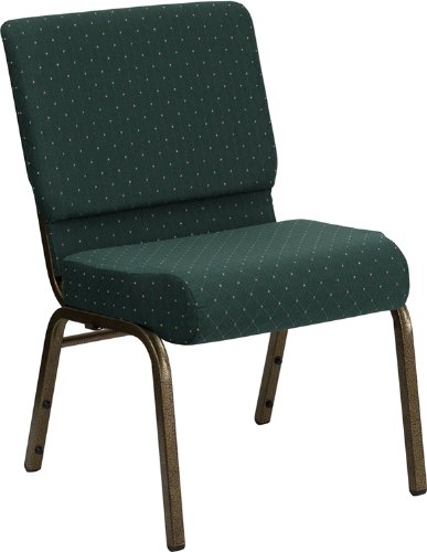 Patterned Fabric Upholstered Wide Chruch Chair With Gold Vein Frame
