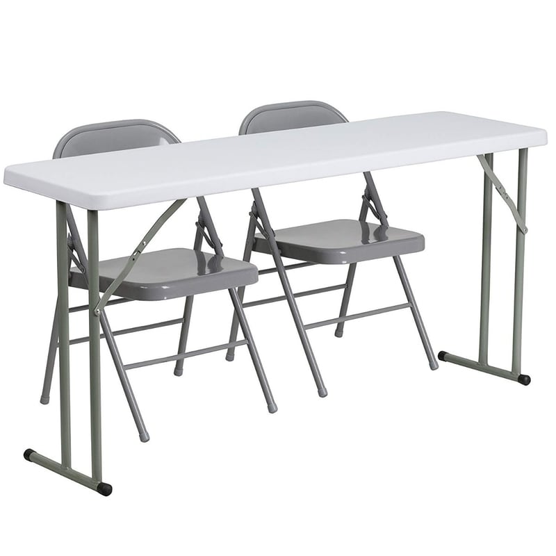 Plastic 18'' x 60'' Training Table Set with 2 Metal Stack Chair