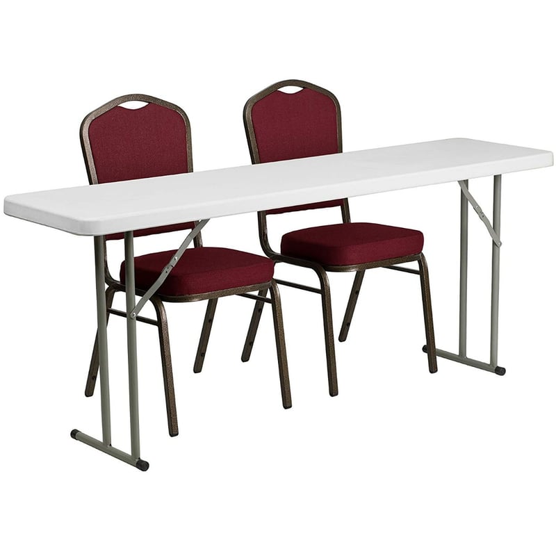 Plastic 18'' x 72'' Training Table Set with 2 Upholstered Crown Back Stack Chair