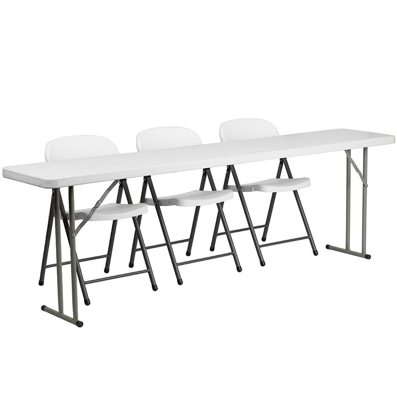 Plastic 18'' x 96'' Training Table Set with 2 Plastic Folding Chair