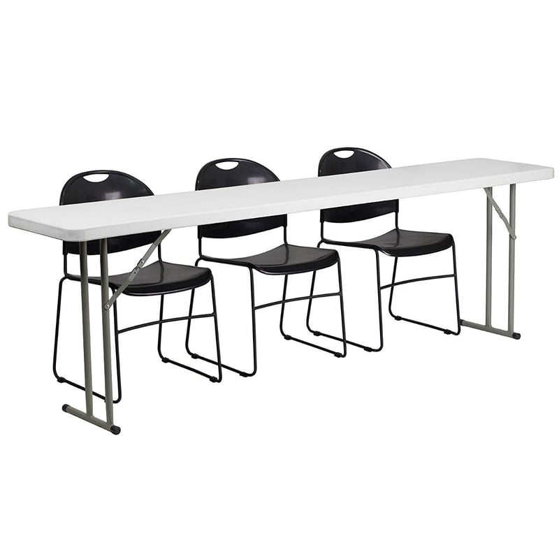 Plastic 18'' x 96'' Training Table Set with 2 Plastic Stack Chair