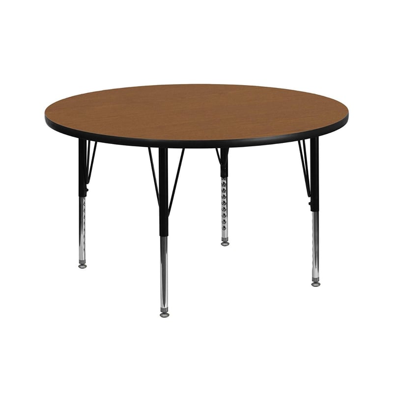 Round Laminated Top Height Adjusting Folding Table With Metal Legs