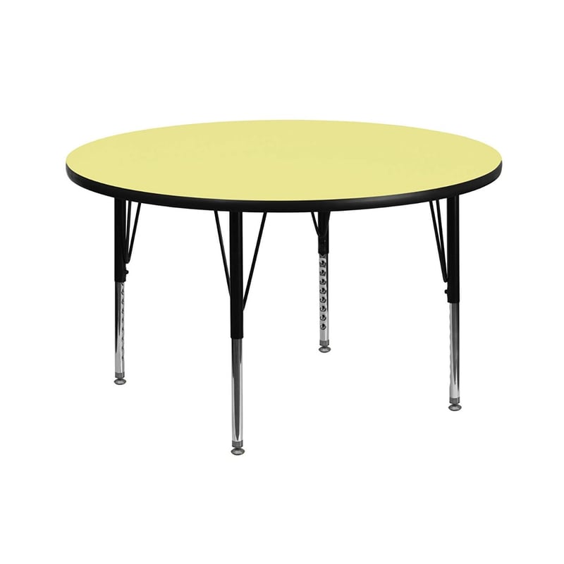 Round Laminated Top Height Adjusting Folding Table With Metal Legs