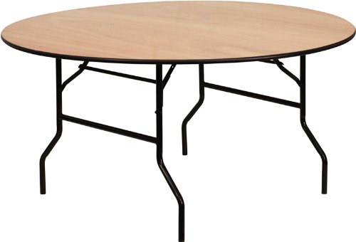 Round Wood Folding Banquet Table with Metal Legs