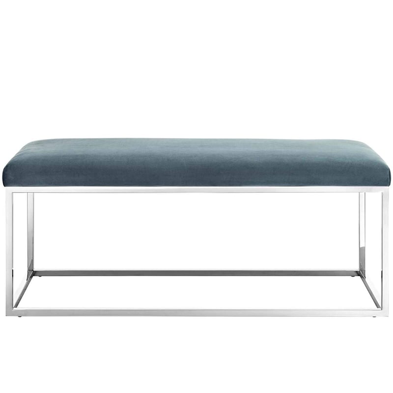 Sleek Modern Style Upholstered Sheepskin Bench with Silver Steel Frame
