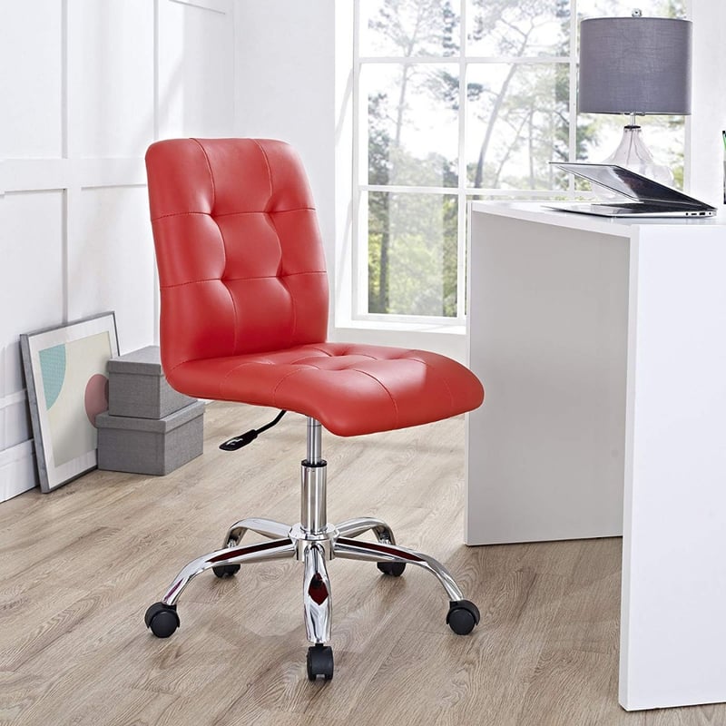 Stylish Mid-Back Square Tufting Vinyl Swivel Armless Executive Office Chair