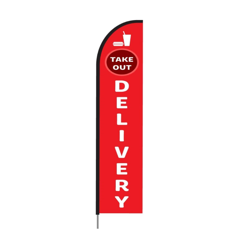 Take Out Print Feather Flag in Red Color for Restaurant