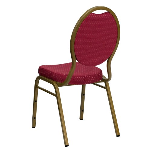 Teardrop Back Patterned Fabric Upholstered Stacking Banquet Chair with Gold Frame