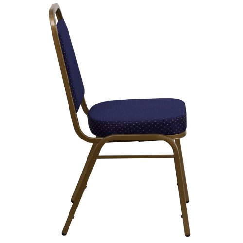 Trapezoidal Back Patterned Fabric Upholstered Stacking Banquet Chair with Gold Frame