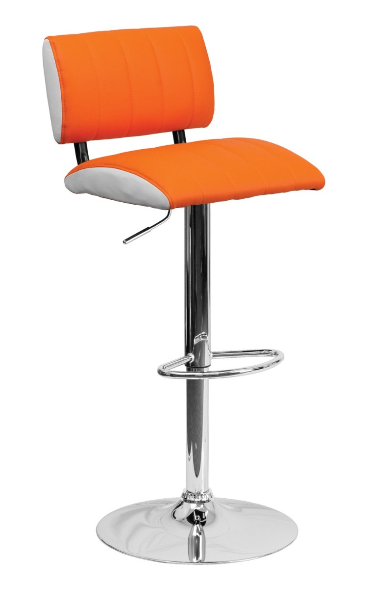 Two Tone Vinyl Adjustable Height Footrest Bar Stool With Chrome Base