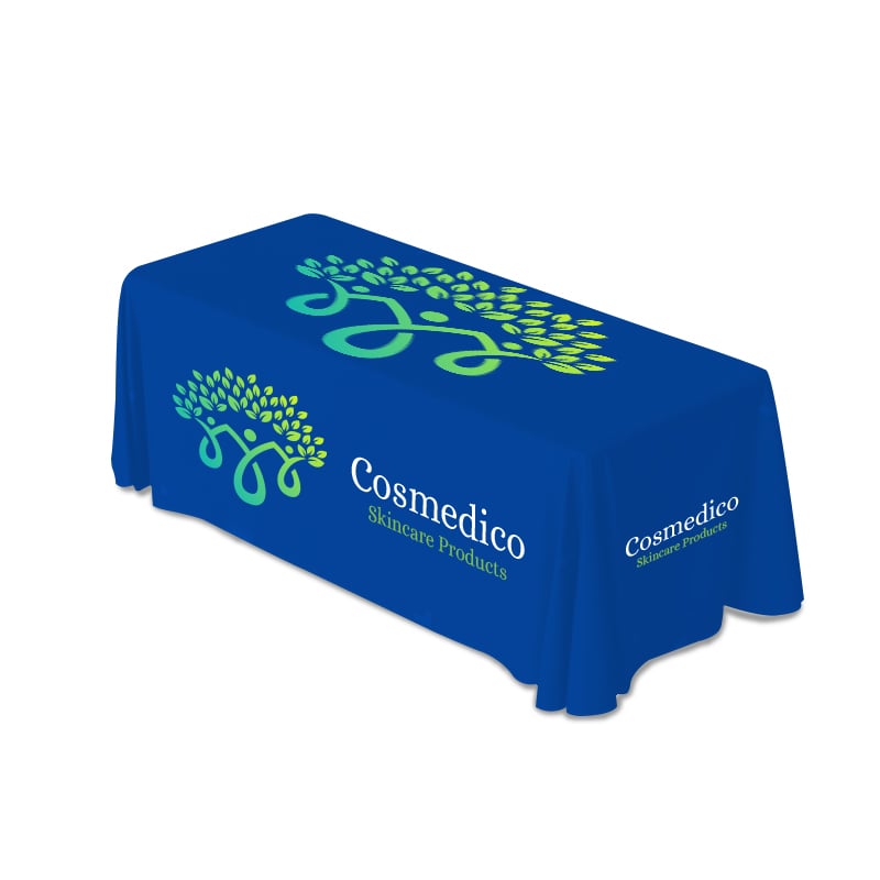 Water Resistant Tablecloth Custom Printed in Blue Left View