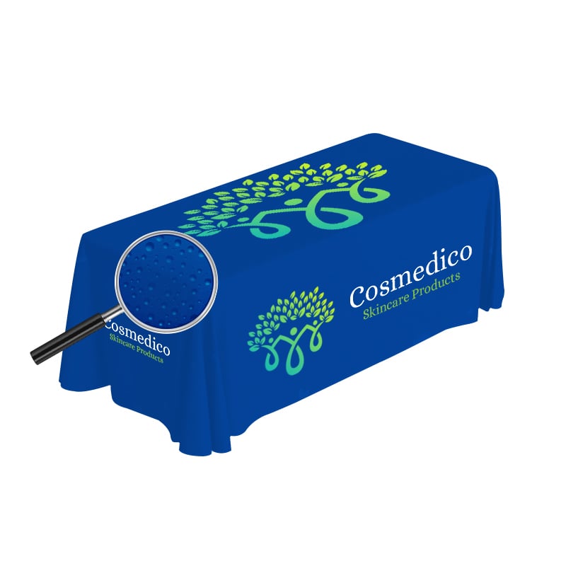 Water Resistant Tablecloth Custom Printed in Blue Right Side View
