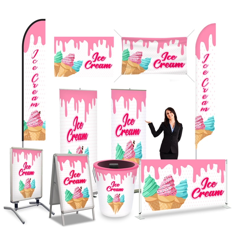 Ice Cream Print Banner Displays & Flags in White Color