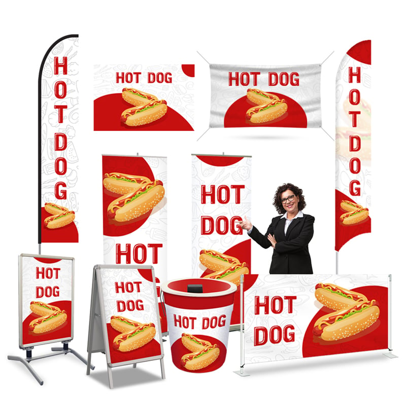 Hot Dog Print in White Banner Displays
