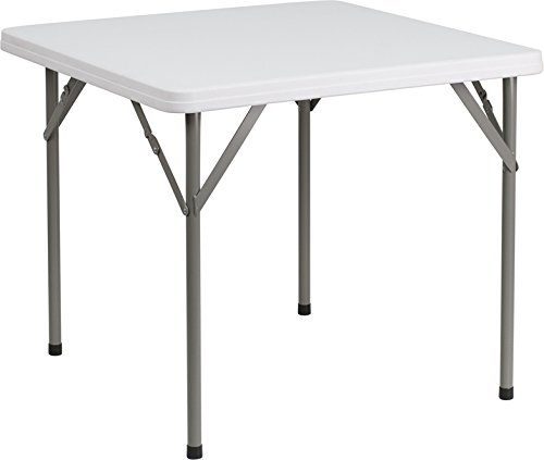 White Square Plastic Folding Table With Metal Legs