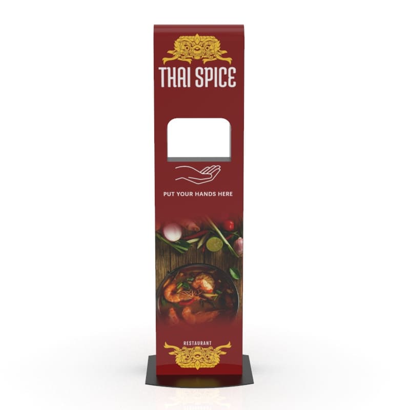 Touch Free Hand Sanitizer Station with Custom Print for Thai Restaurant