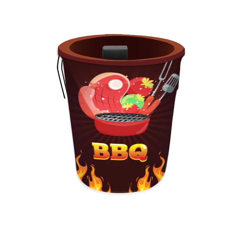 Dark Brown BBQ Fab-Can Restaurant Trach Can Sign