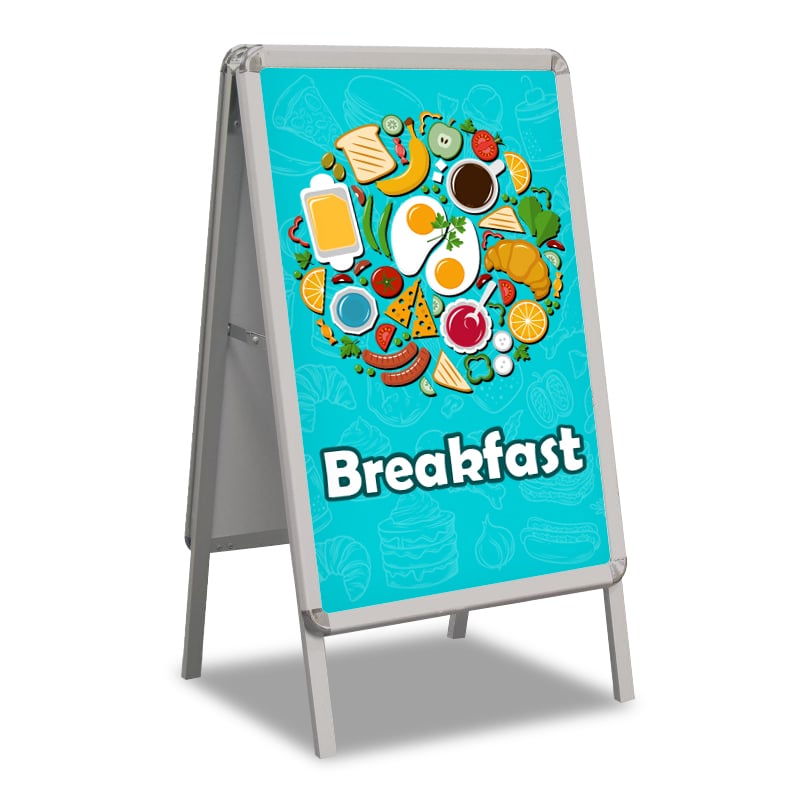 Breakfast print A-Frame Sidewalk Sign in Blue