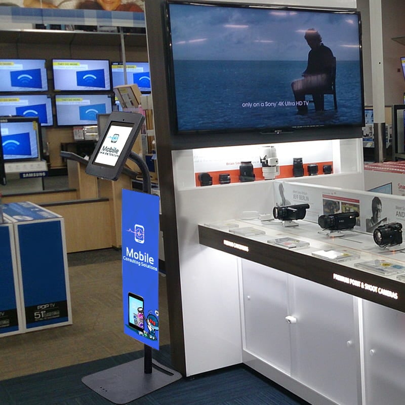 Floor Standing Tablet Holder with Display Banner