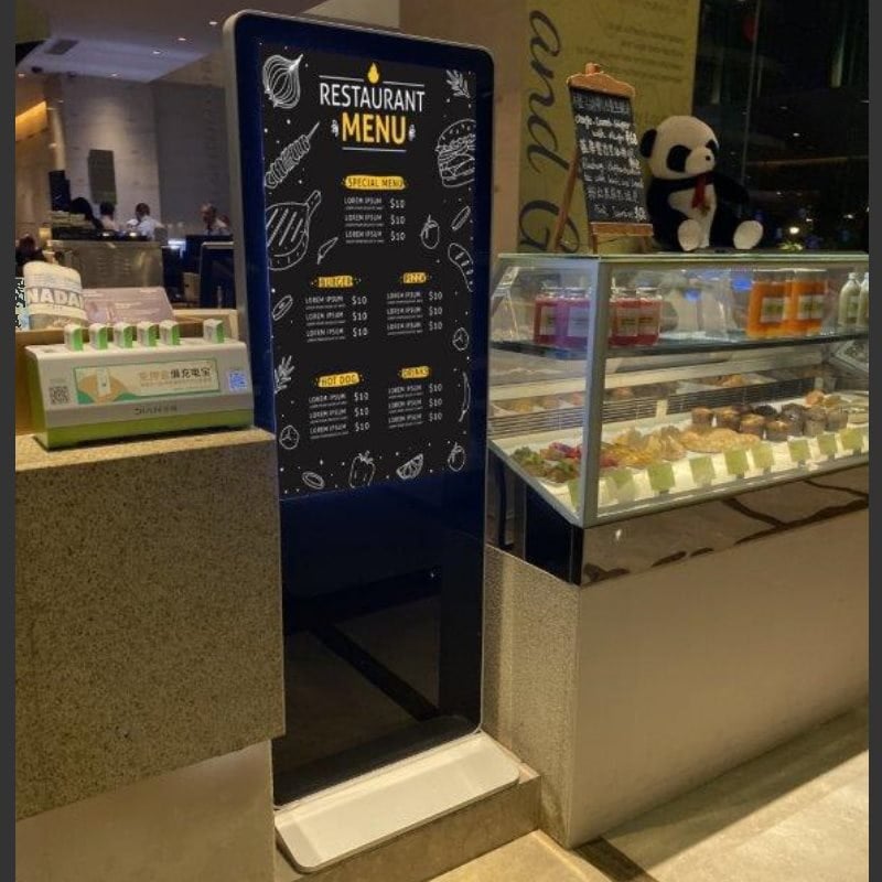 Digital Signage touch screen kiosk in restaurant