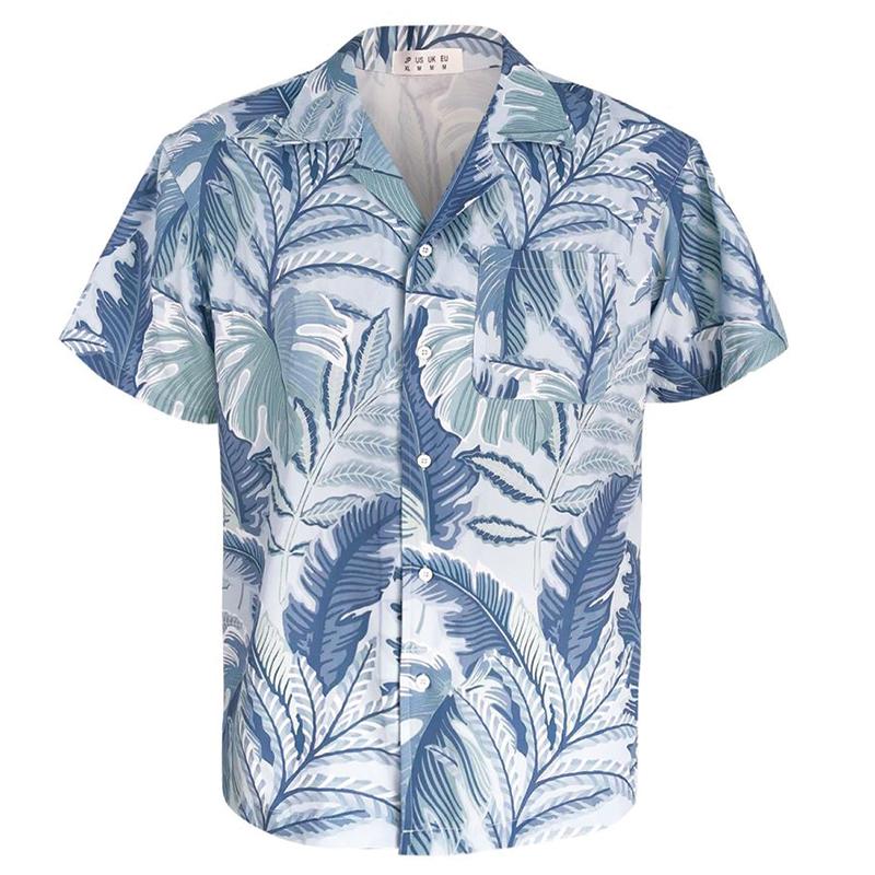 Custom Printed Hawaiian Half-Sleeve Shirt -White and Blue