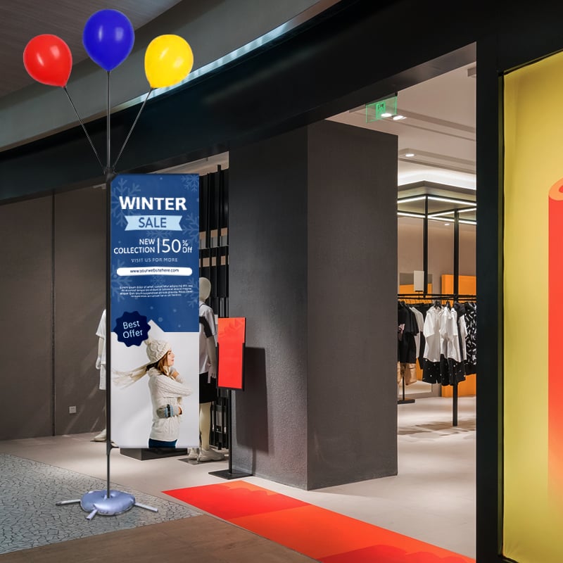 Rectangle Flag with Balloons for Retail Stores
