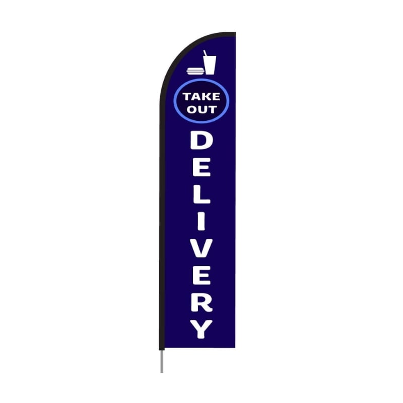 Take Out Print Feather Flag in Blue Color for Restaurant
