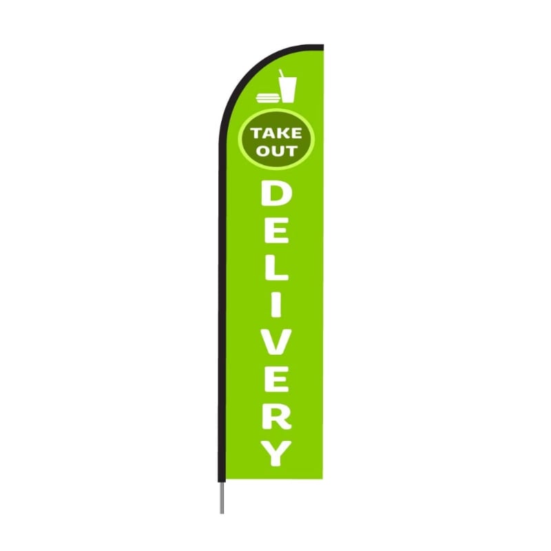 Take Out Print Feather Flag in Green Color for Restaurant