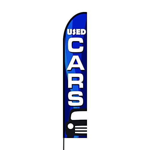 Used Cars Print Feather Flag on Blue Color