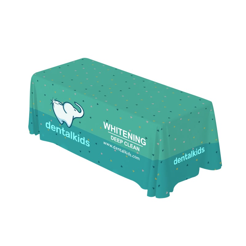 Water Resistant Tablecloth Custom Printed in Pastel Blue Left View