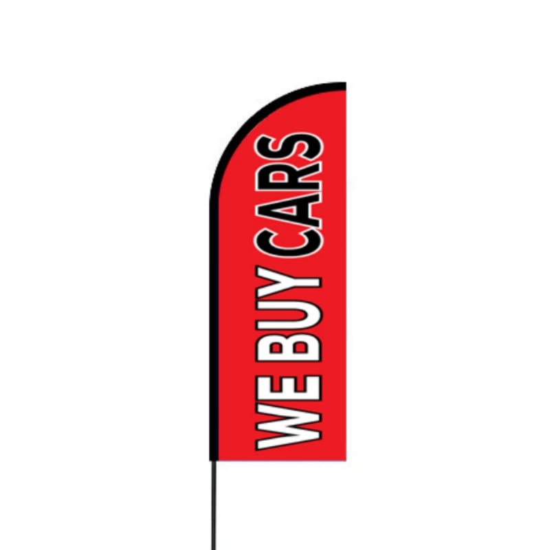 We Buy Cars Print Feather Flag In Red Color