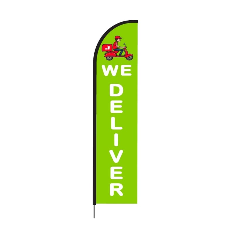 We Deliver Food Print Feather Flag in Green Color for Restaurant
