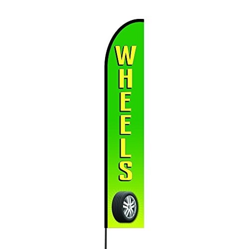 Vehicle Wheels Available Print Feather Flag in Green Color