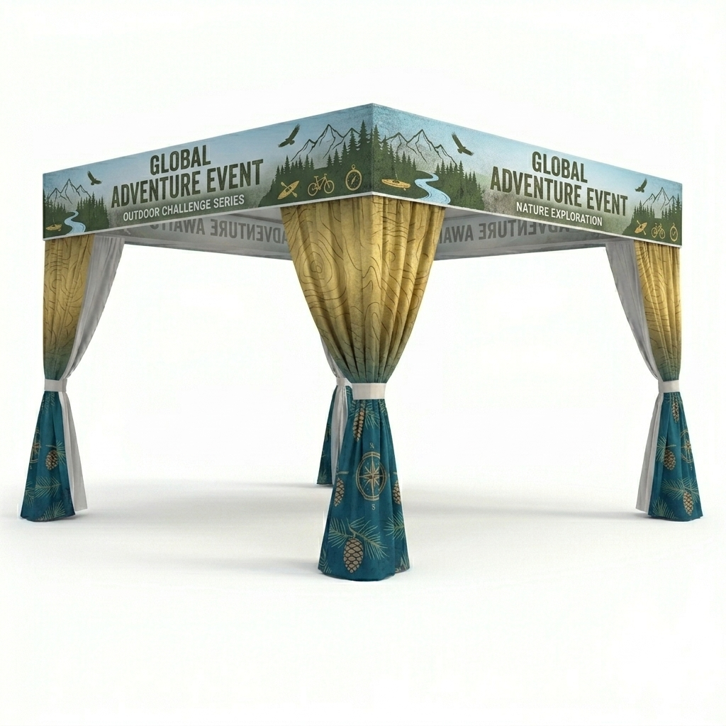 Branded flat top canopy tent for outdoor events and brand activation