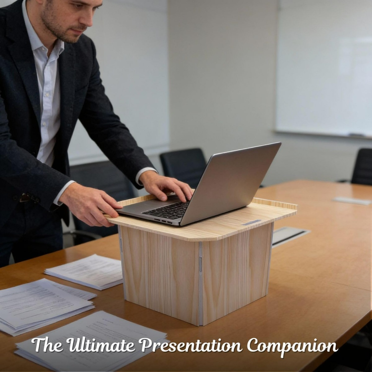 Foldable Wooden Lectern, Portable Podium Stand