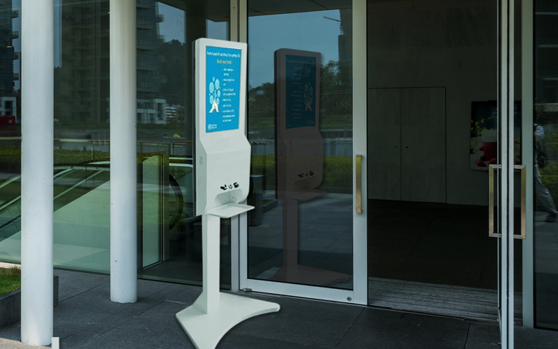 hand sanitizer dispenser stand with kiosk